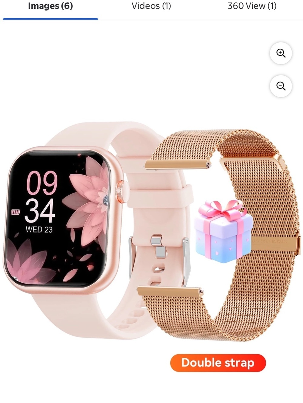 Rose Gold Smartwatch with Pink Silicone Strap & Metal Mesh Band